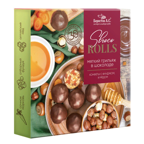 №2 Берестов Shoco Rolls конфеты с фундуком, цукатами моркови  и медом 135г  в Дубне