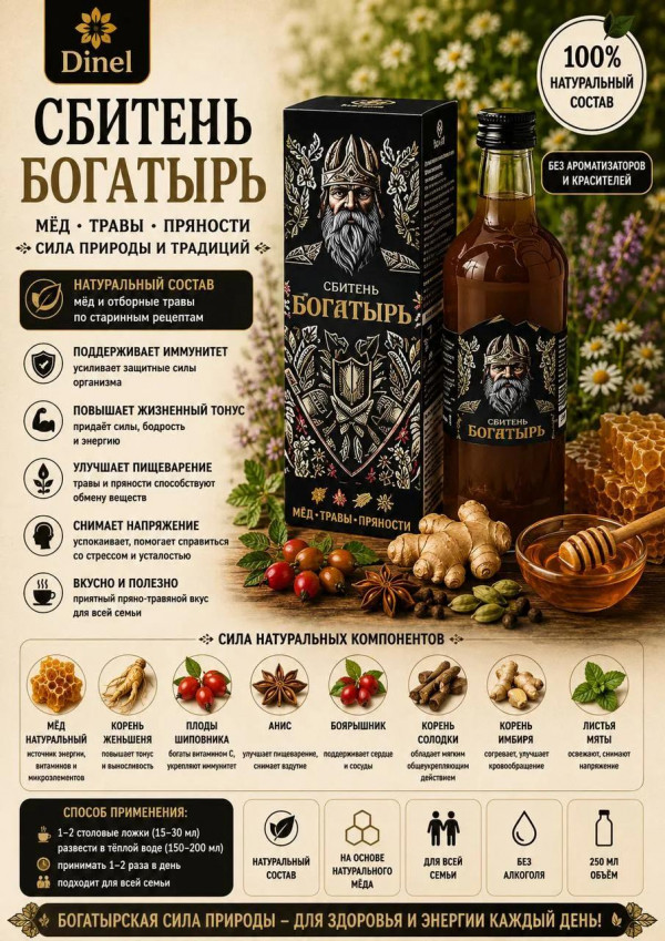 №3 Сбитень Богатырь, 250мл  в Дубне